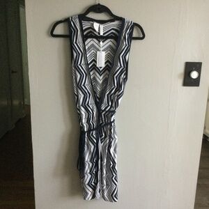 Trina Turk Navy/White Sleeveless Wrap Dress, NWT